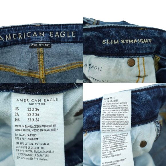 American Eagle Next Level Flex Slim Straight Jeans Mens 32 x 33 Distressed Denim - Picture 8 of 15